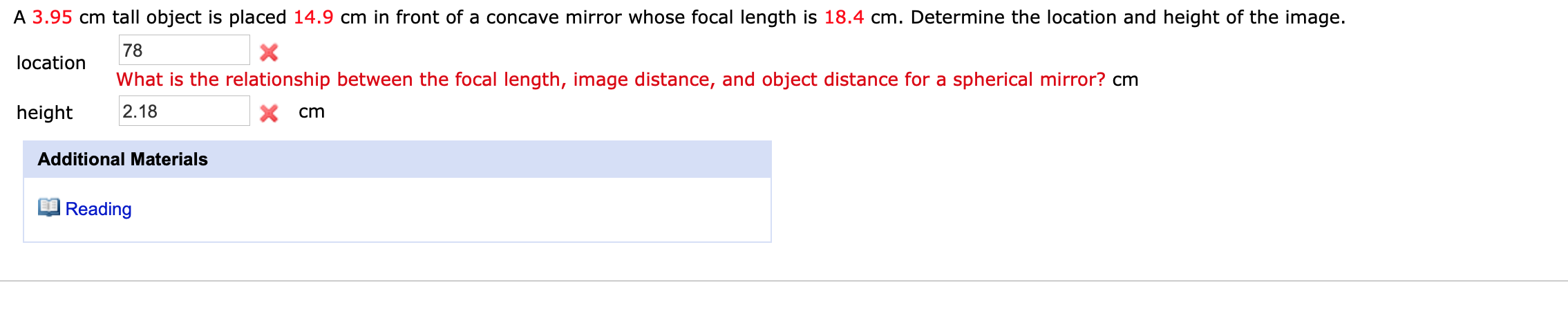 Solved A 3.95 cm tall object is placed 14.9 cm in front of a | Chegg.com