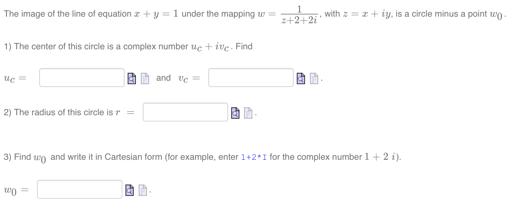 Solved Find w0 ﻿and write it in Cartesian form (for example, | Chegg.com