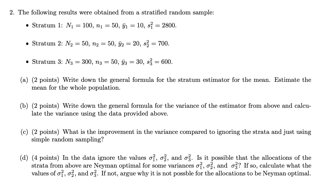 Solved 2. The following results were obtained from a | Chegg.com