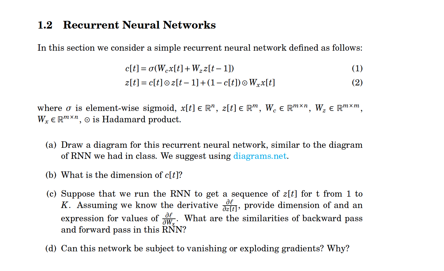 1.2 Recurrent Neural Networks In This Section We | Chegg.com