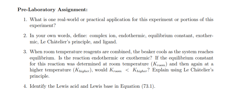 Solved Experiment 73 Le Chatelier S Principle Online Ob Chegg Com