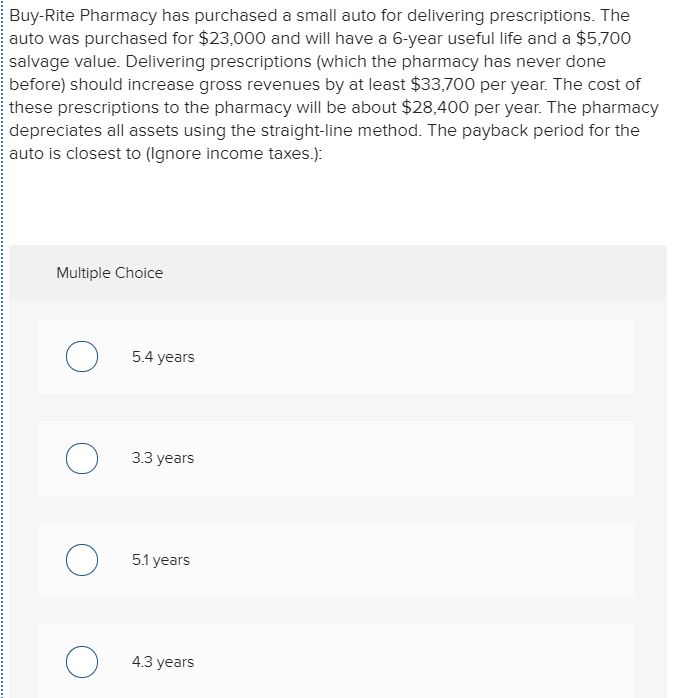 Solved BuyRite Pharmacy has purchased a small auto for