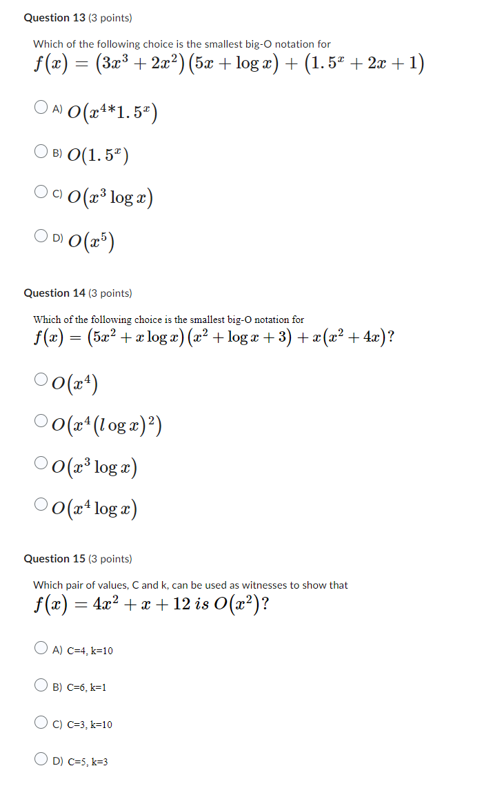 Solved Question 13 (3 points) Which of the following choice | Chegg.com