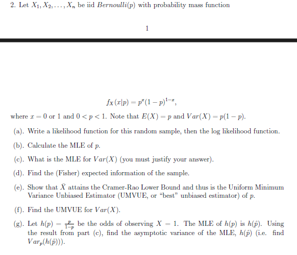 Solved Fx X P Px 1 P 1 X Where X 0 ï Or 1 ï And Chegg