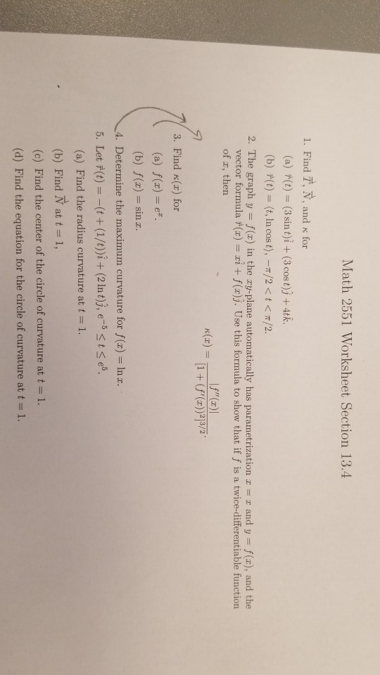 Solved Math 2551 Worksheet Section 13 4 1 Find 7 N And Chegg Com