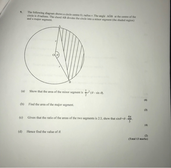 Solved 9. The following diagram shows a circle centre O, | Chegg.com