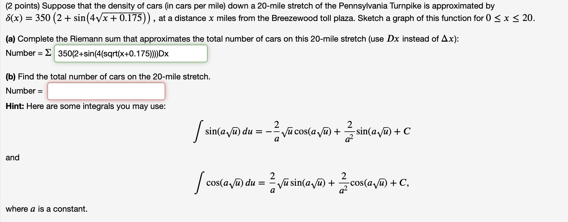 Solved (2 points) Suppose that the density of cars (in cars