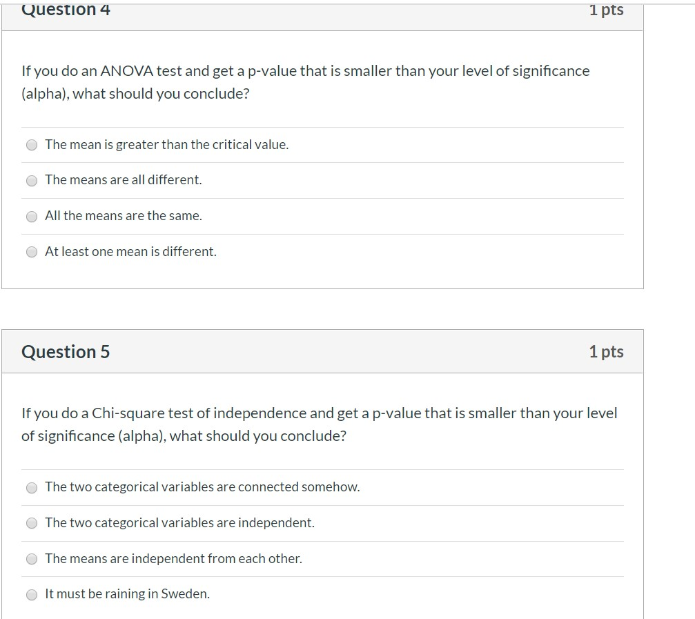 Solved Question 4 1 pts If you do an ANOVA test and get a | Chegg.com