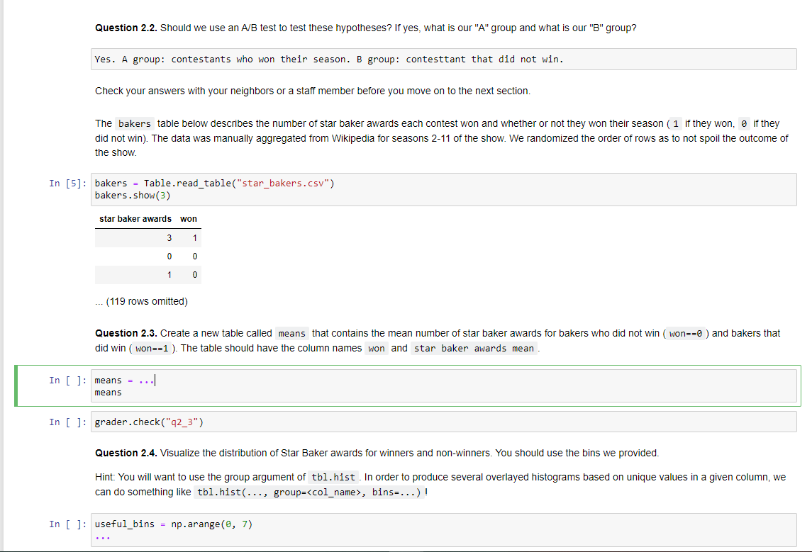 Solved Create a new table called means that contains the | Chegg.com