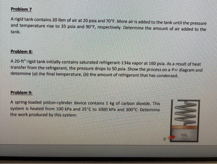 Solved Problem Z A rigid tank contains 20 ibm of air at 20 | Chegg.com