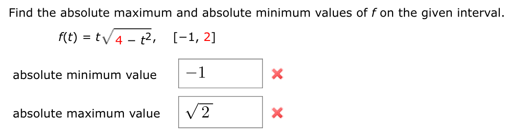 Solved Find the absolute maximum and absolute minimum values | Chegg.com
