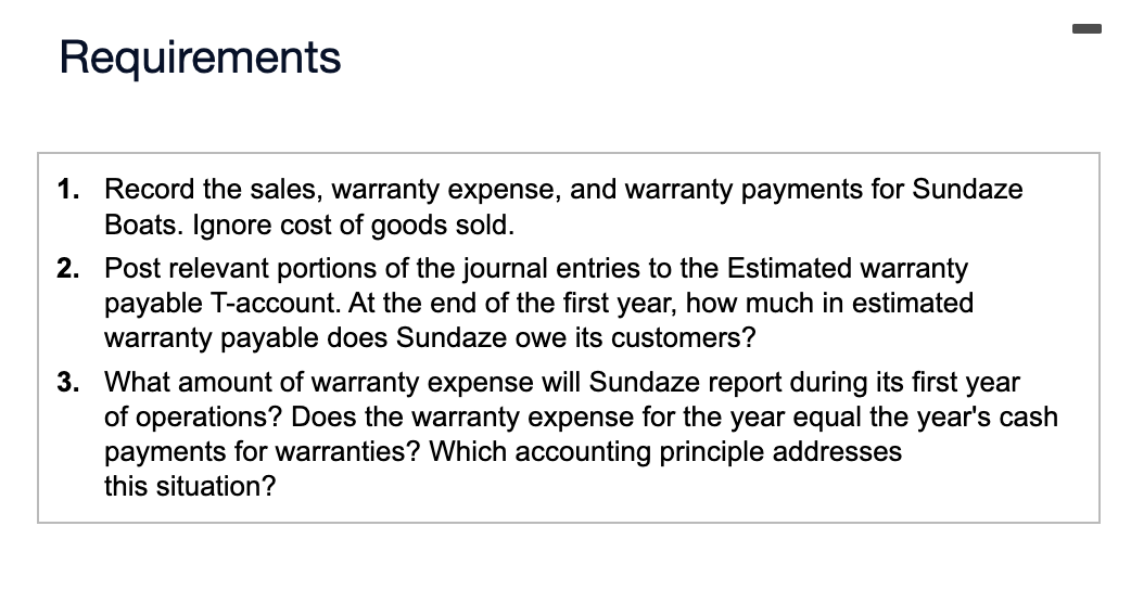 Solved Requirements 1. Record the sales, warranty expense,