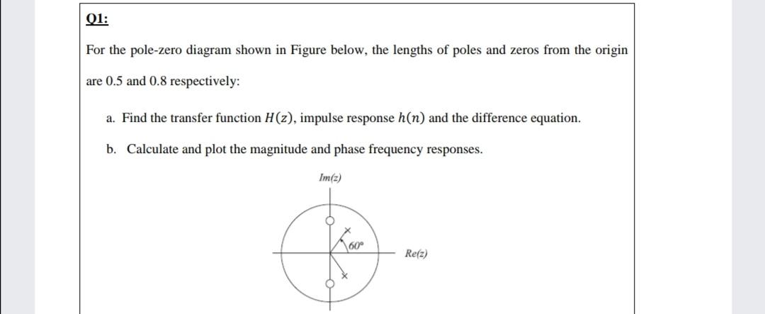 Solved 01: For the pole-zero diagram shown in Figure below, | Chegg.com