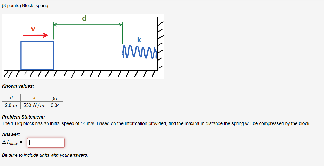 Solved (3 points) Block_spring Known values: Problem | Chegg.com