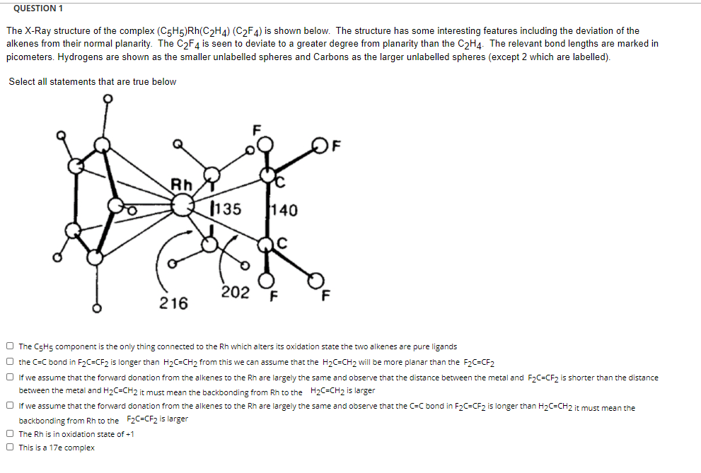 Solved QUESTION 1 The X Ray structure of the complex Chegg