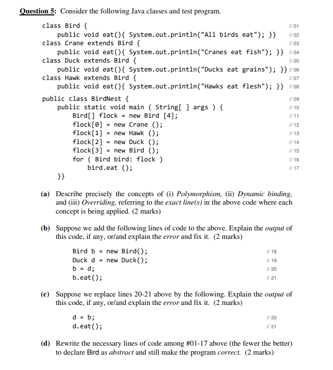 Solved Question 5: Consider the following Java classes and | Chegg.com