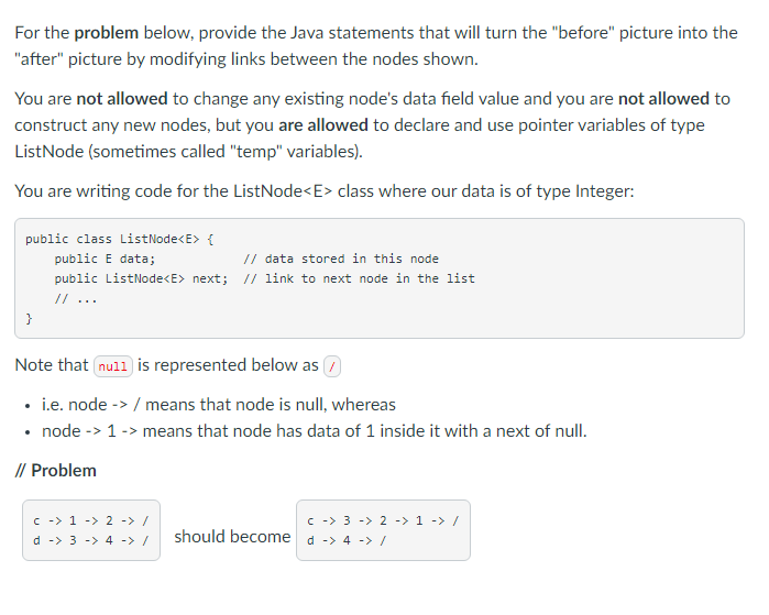 Solved For the problem below, provide the Java statements | Chegg.com
