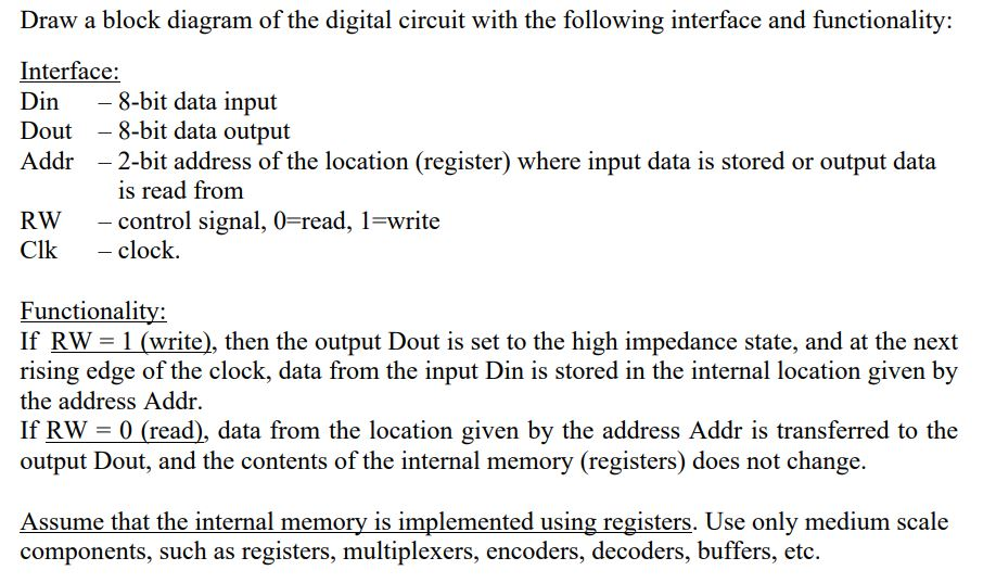 Solved Draw a block diagram of the digital circuit with the | Chegg.com