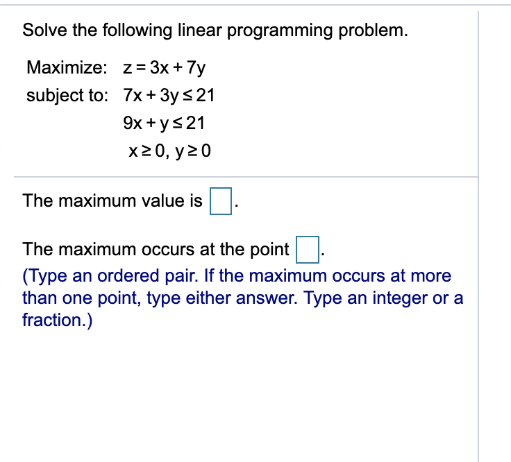 Solved Solve the following linear programming problem. | Chegg.com