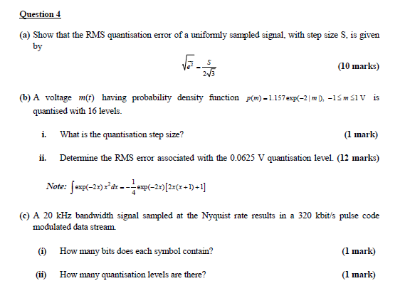 Quantisation Rms Error Question 4 (a) Show that the RMS quantisation error | Chegg.com