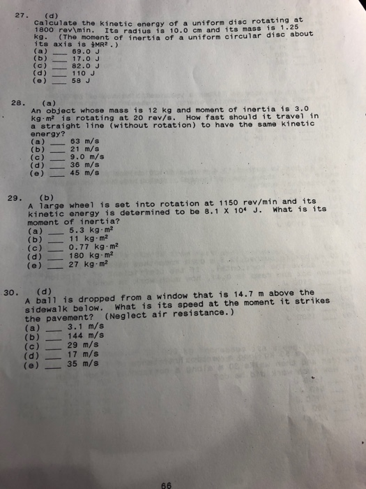 Solved 27 (d) Calculate the kinetic energy of a uniform disc | Chegg.com