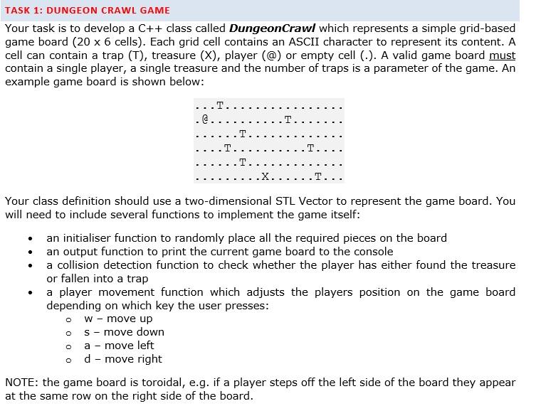 Solved TASK 1: DUNGEON CRAWL GAME Your task is to develop a | Chegg.com