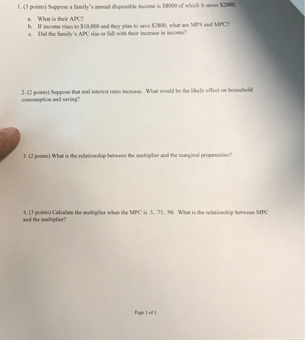 Solved Suppose a family's annual disposable is 8000
