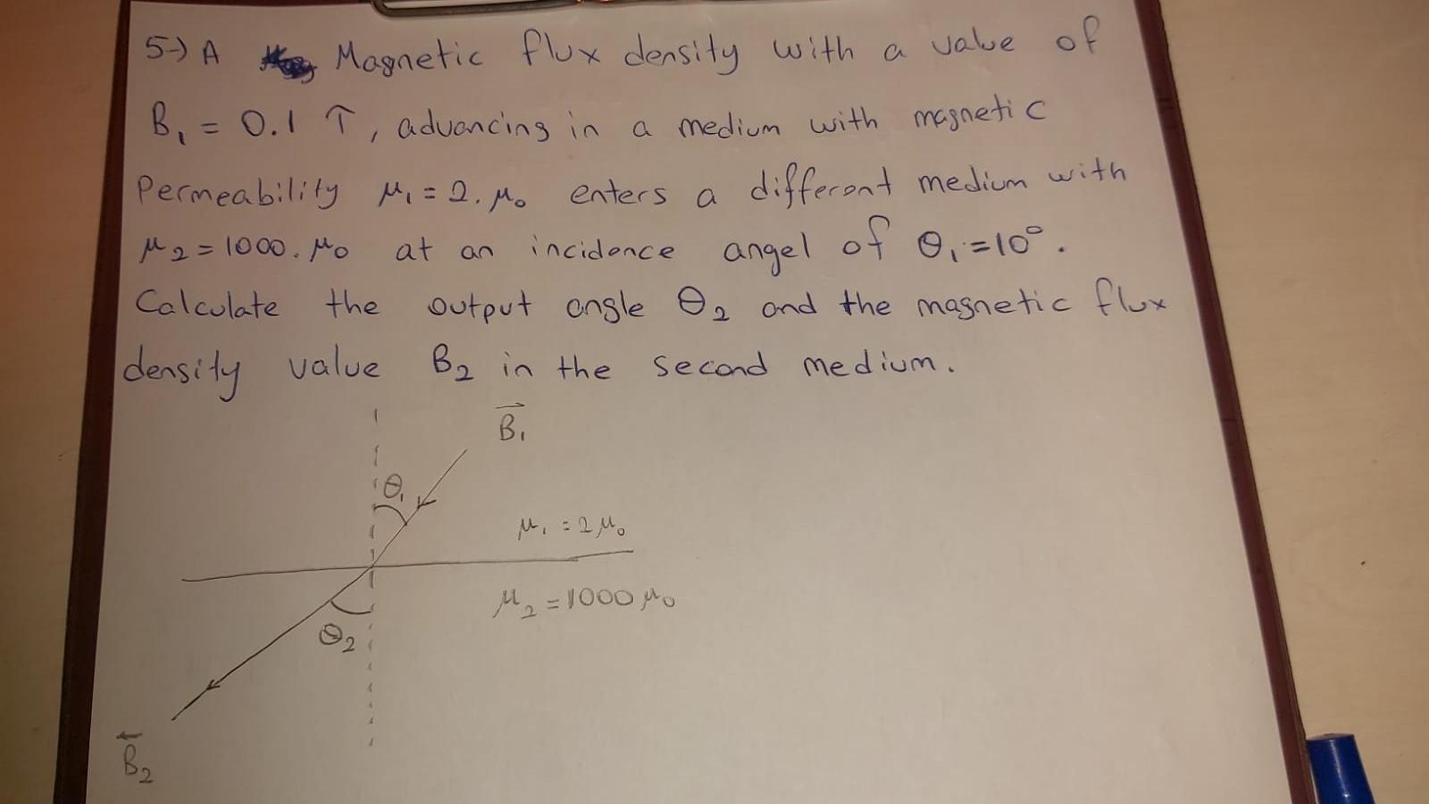 Solved 5) A Magnetic flux density with a value of B1=0.1τ, | Chegg.com