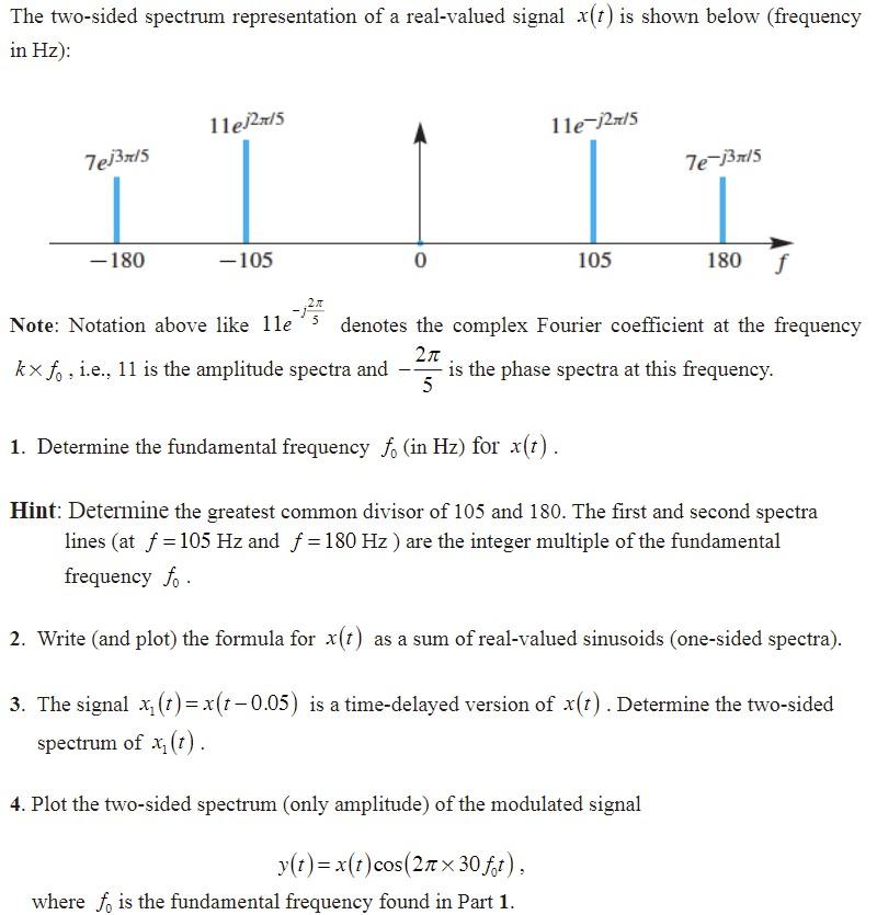 Solved The Two Sided Spectrum Representation Of A