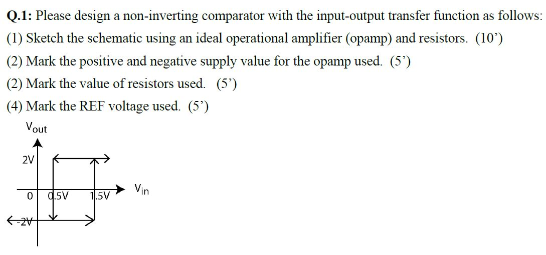 Solved Q.1: Please design a non-inverting comparator with | Chegg.com