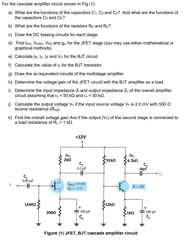 Solved For the cascade amplifier circuit shown in Fig | Chegg.com