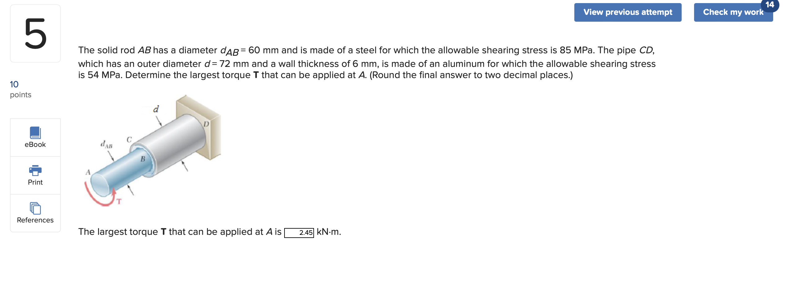 Solved The solid rod AB has a diameter dAB=60 mm and is made | Chegg.com