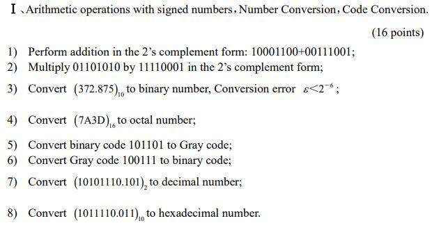Solved I Arithmetic operations with signed numbers, Number | Chegg.com