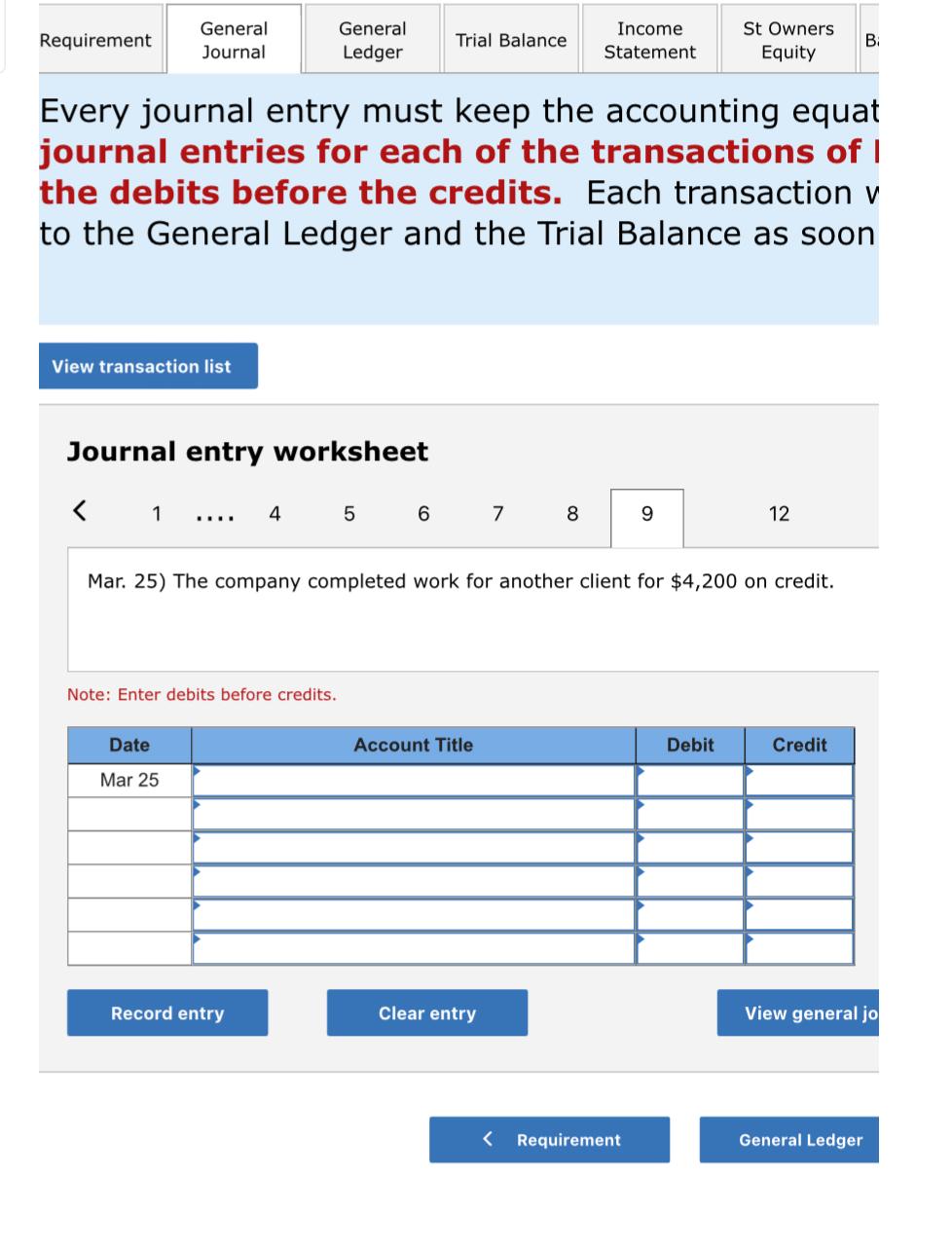 Solved View transaction list Journal entry worksheet 1 2 3 4