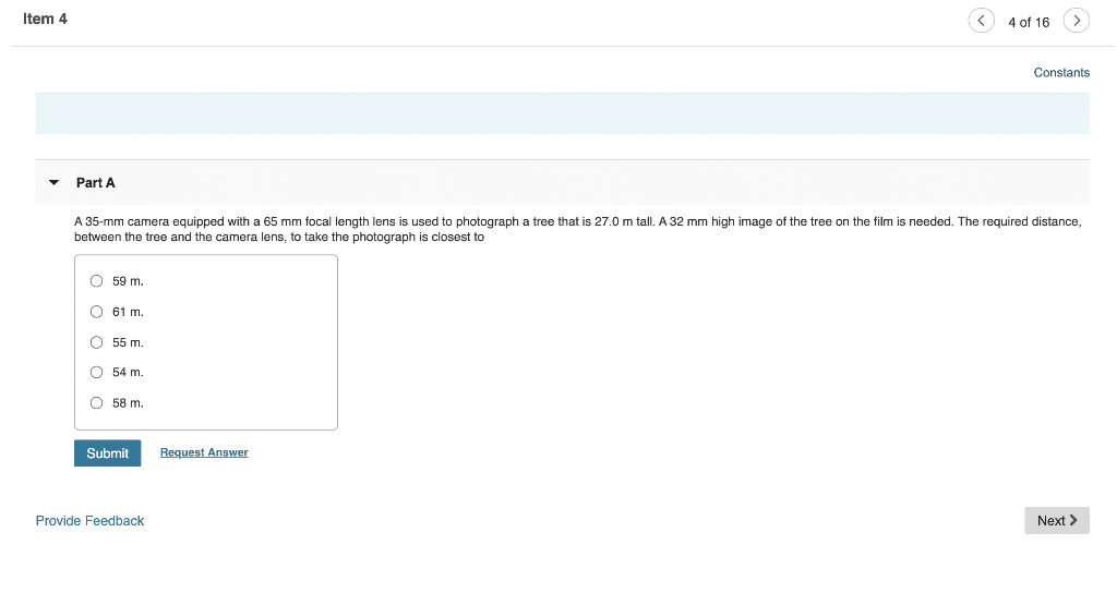 Solved Item 4 4 of 16 Constants Part A A 35-mm camera | Chegg.com