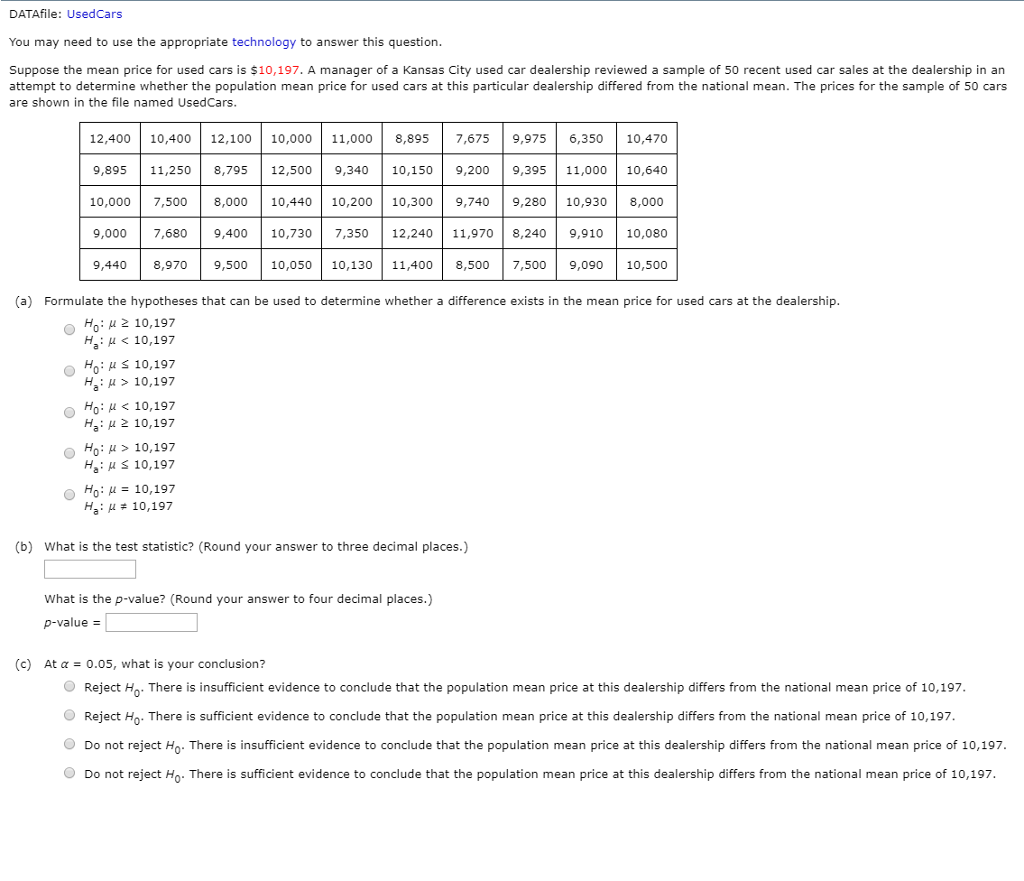 Solved DATAfile UsedCars You may need to use the