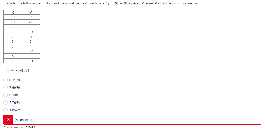 Solved Consider The Following Set Of Data And The Model We | Chegg.com