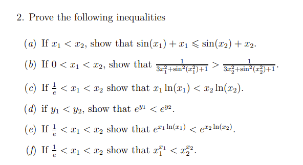 Solved 2. Prove The Following Inequalities (a) If X1 | Chegg.com