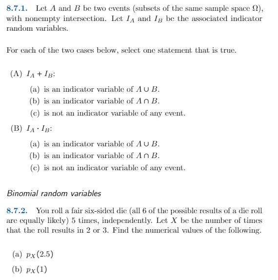 Solved 8.7.1. Let A and B be two events (subsets of the same | Chegg.com