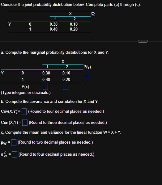 Solved Consider the joint probability distribution below. | Chegg.com