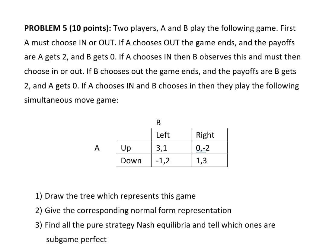 Solved PROBLEM 5 (10 points): Two players, A and B play the | Chegg.com