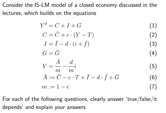 Solved Consider the IS-LM model of a closed economy | Chegg.com