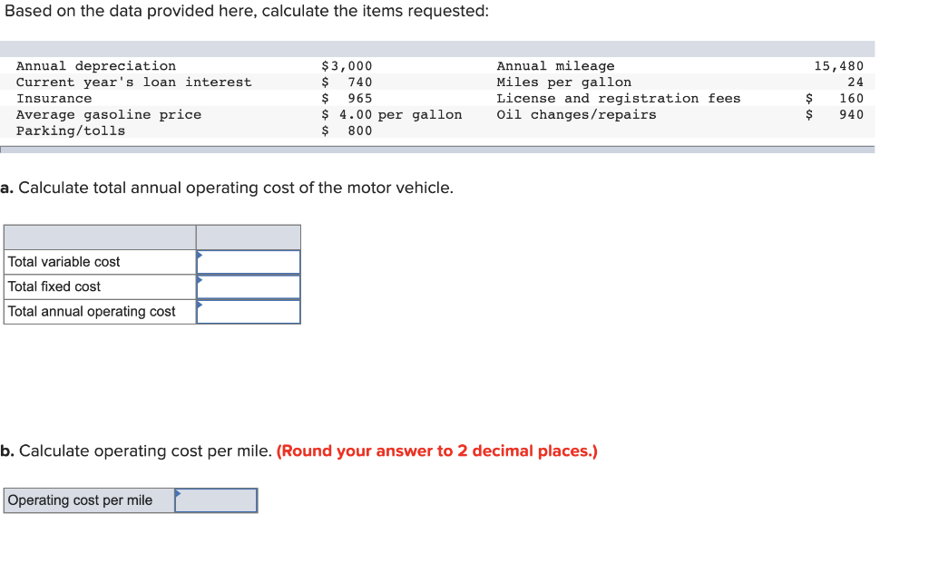 Solved Based on the data provided here, calculate the items | Chegg.com