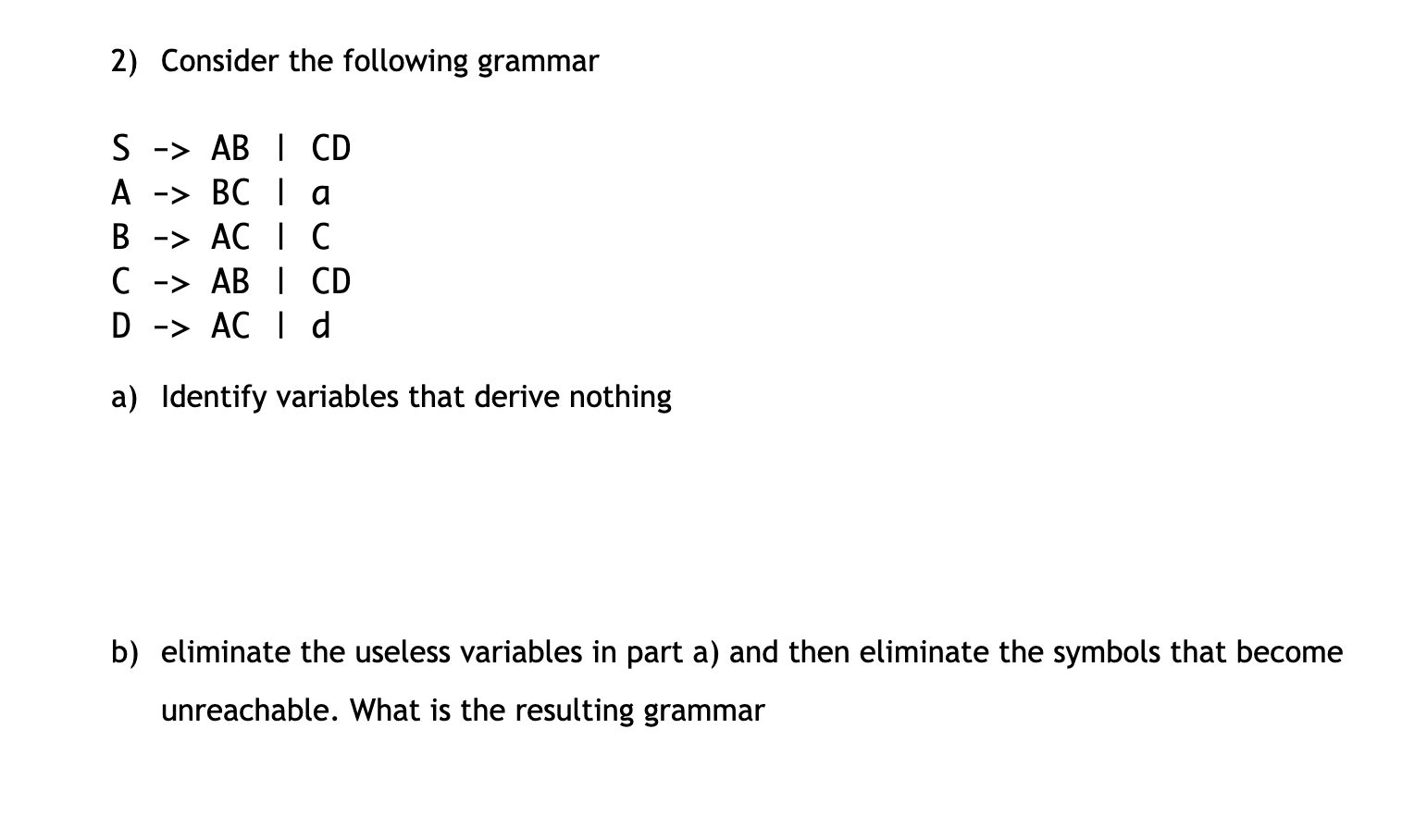 Solved 2) Consider The Following Grammar | Chegg.com