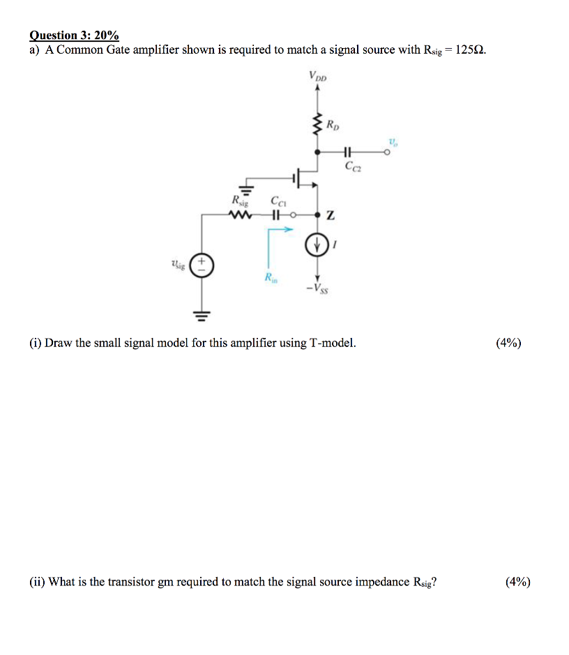 Solved Question 3: 20% a) A Common Gate amplifier shown is | Chegg.com