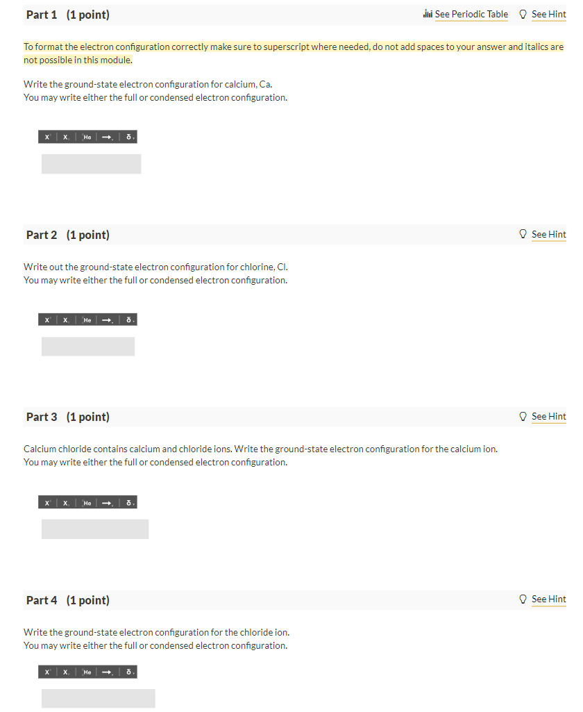 Solved To format the electron configuration correctly make | Chegg.com