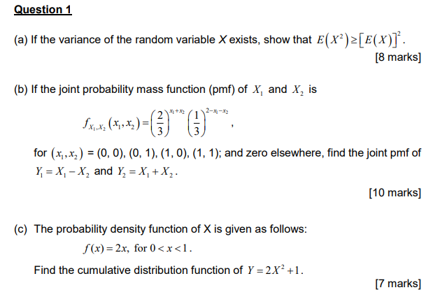 Solved Question 1 (a) If the variance of the random variable | Chegg.com