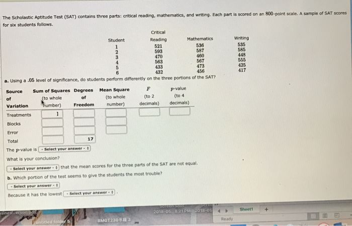 Solved The Scholastic Aptitude Test (SAT) contains three | Chegg.com
