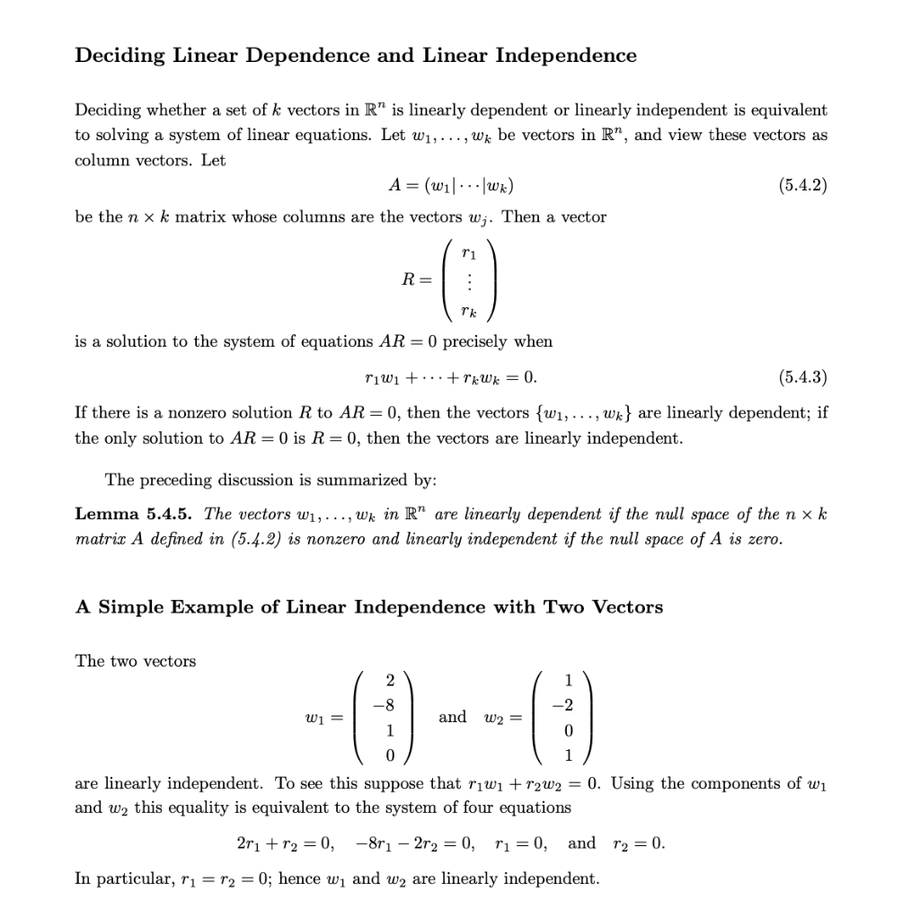 Deciding Linear Dependence And Linear Independence | Chegg.com