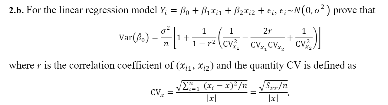 2.b. For the linear regression model Yi = Bo + B1Xi1 | Chegg.com